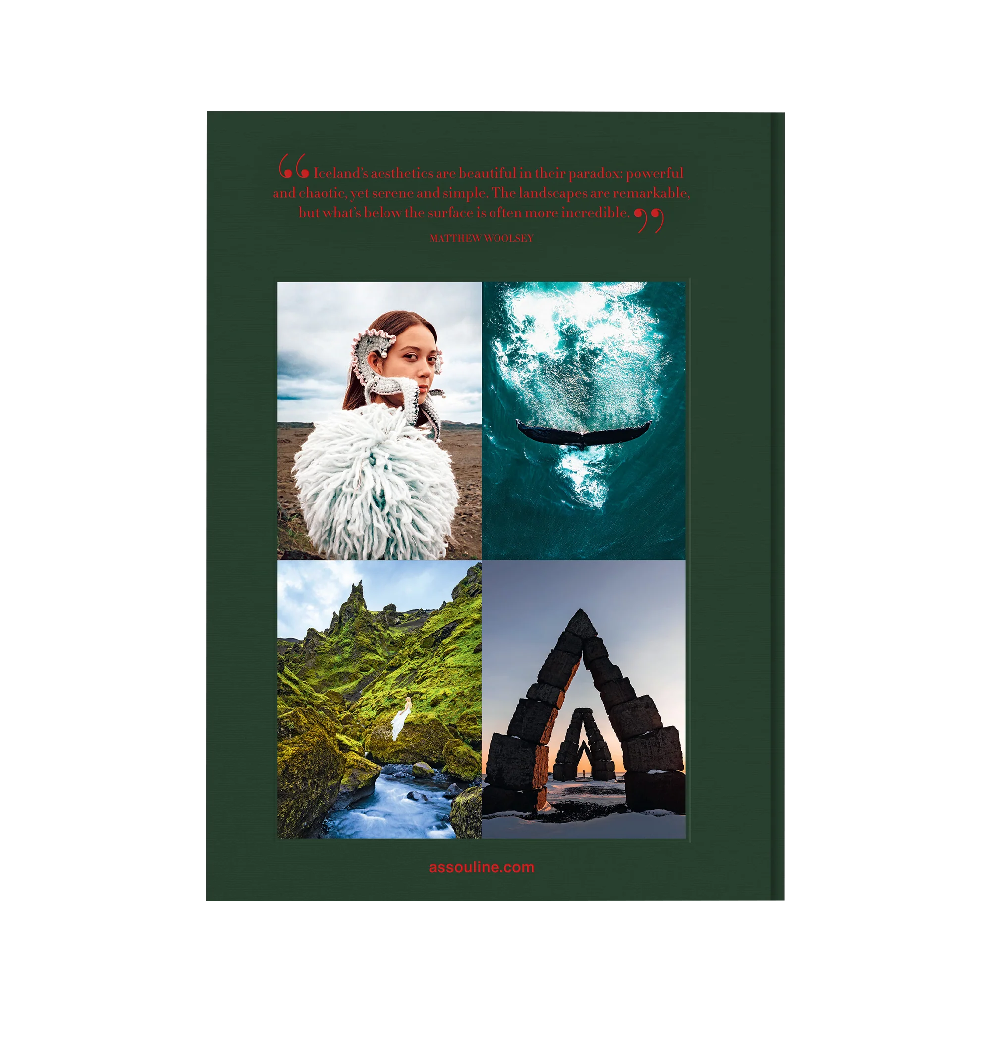 Image 3 of 5 - GREEN - Assouline Iceland Epic is a luxury coffee table book that celebrates the breathtaking landscapes, rich folklore, and vibrant creative culture of Iceland through captivating photography and engaging storytelling. Written by Erika Owen, this designer linen hardcover book explores the country's dramatic glaciers, volcanoes, geothermal springs, contemporary design, and unforgettable natural wonders, offering an inspiring journey through one of the world's most extraordinary destinations.