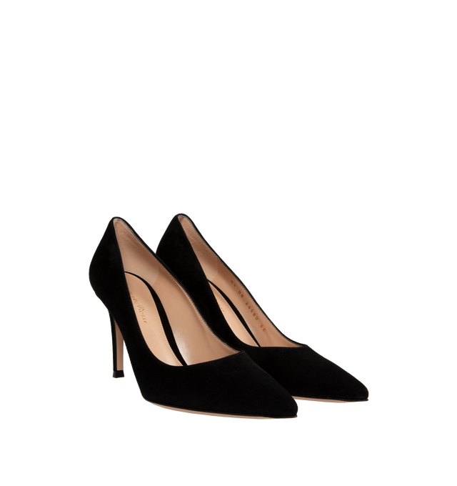 Image 2 of 4 - BLACK - GIANVITO ROSSI Gianvito 85mm Pumps featuring suede upper, point toe, slip-on style, leather lining and leather sole. Made in Italy.