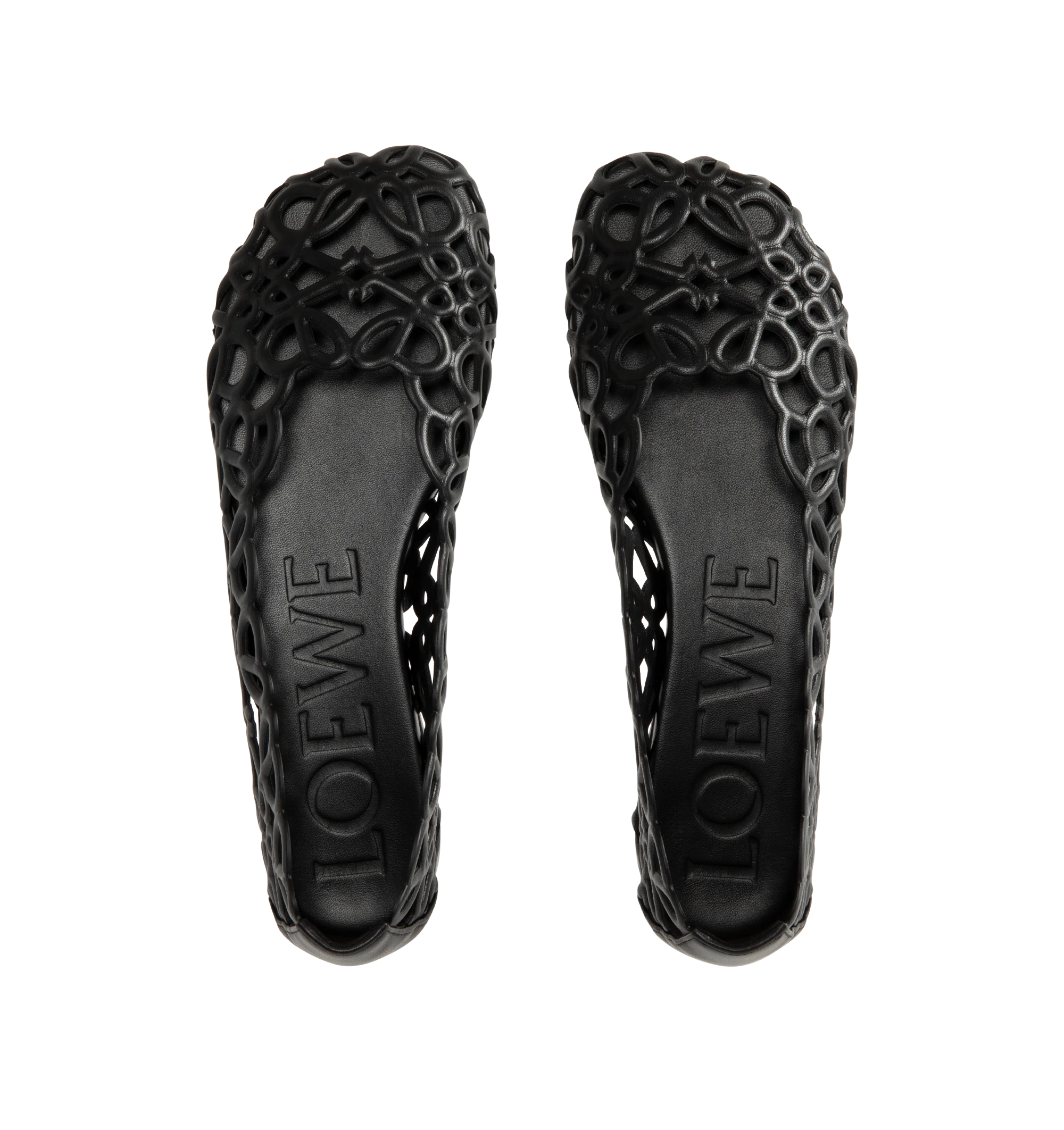 Image 4 of 4 - BLACK - Loewe Womens Anagram Ballerina Flats are crafted from lambskin. Features a molded high-frequency construction with an allover Anagram pattern, petal toe shape, tonal lambskin lining, embossed LOEWE at the insole and outsole, rubber island outsole, and back counter tab for added support. Main Material: Lambskin. Made in Italy. 
