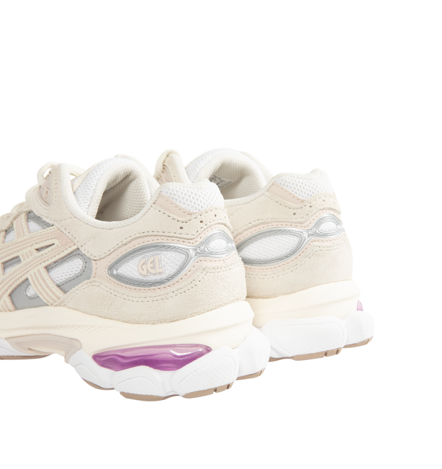 Image 3 of 5 - WHITE - ASICS GEL-NYC 2.0 Sneaker featuring suede overlays, rearfoot and forefoot GEL technology, shock-attenuating material placed in the midsole of the shoe for cushioning and shock absorption, FF BLAST PLUS cushioning, TPU TRUSSTIC technology, walking-specific flex grooves to support natural movement and smooth heel to toe transition, angled heel softens heel contact with the ground and facilitates more natural heel to toe transitions. 