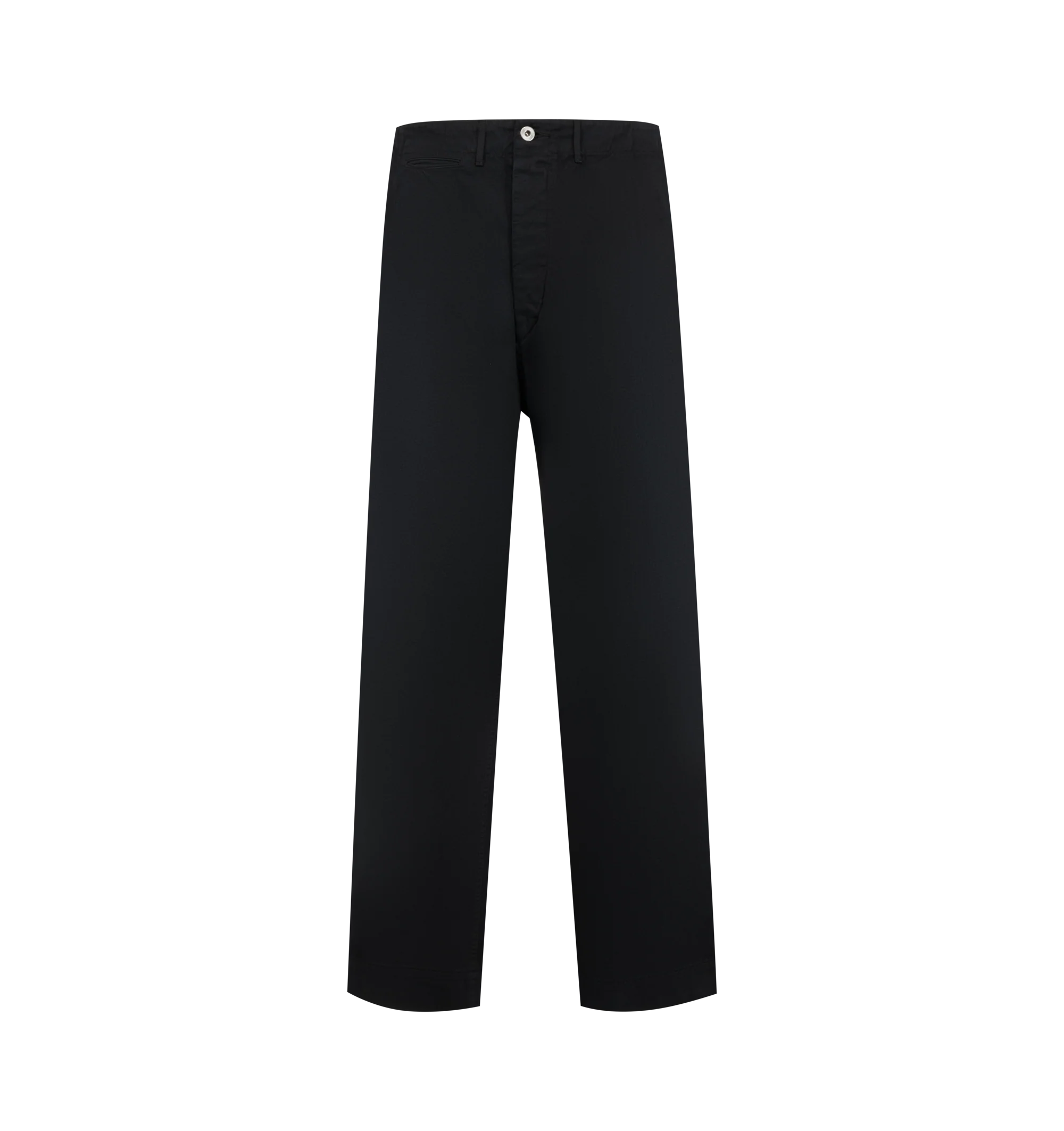 Image 1 of 3 - BLACK - A.Presse Men's Vintage Chino Trousers feature a relaxed silhouette with a timeless chino design for versatile everyday wear. Inspired by vintage military styling, these designer trousers combine premium craftsmanship with a refined yet casual aesthetic, making them an effortless addition to any wardrobe. Main Material: 100%Cotton. Made in Japan.