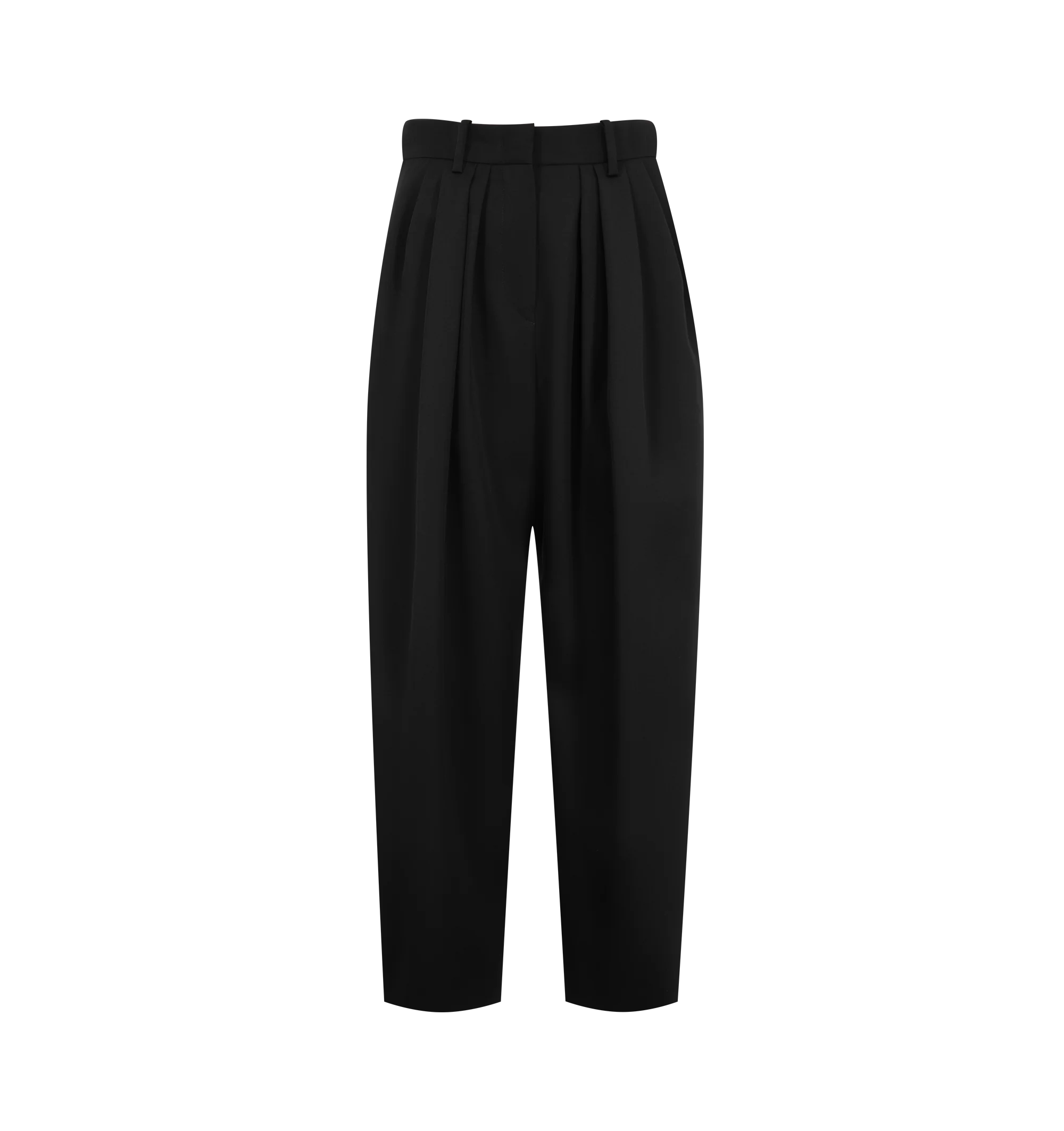 Image 1 of 3 - BLACK - Isabel Marant Womens Janice Pants are crafted from premium wool. Feature a tapered carrot-leg silhouette, fitted waistband with belt loops, concealed front closure, front pleats, slant pockets, and a tailored finish. Main Material: 100% Wool. Made in Bulgaria.
