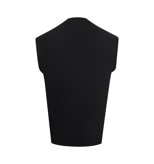 Image 2 of 2 - BLACK - VETEMENTS Crystal Paris Sleeveless T-shirt featuring rib-knit crewneck, graphic at front, straight hem and sleeveless. 100% cotton.  