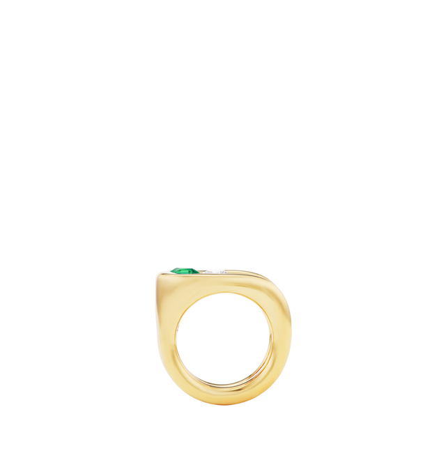 Image 3 of 3 - GOLD - Uniform Object Impact Ring is crafted in solid 18K yellow gold set with a 0.75CT asscher cut emerald and a 0.75CT round diamond. Cheap Luxury Handbag Shop offers a range of pieces from this collection in-store. For personal consultation and detailed information about jewelry, please contact our dedicated stylist team at personalshopping@hirshleifers.com.This item may be restricted for online purchase to international clients. For assistance purchasing this item please contact our dedicated stylist  