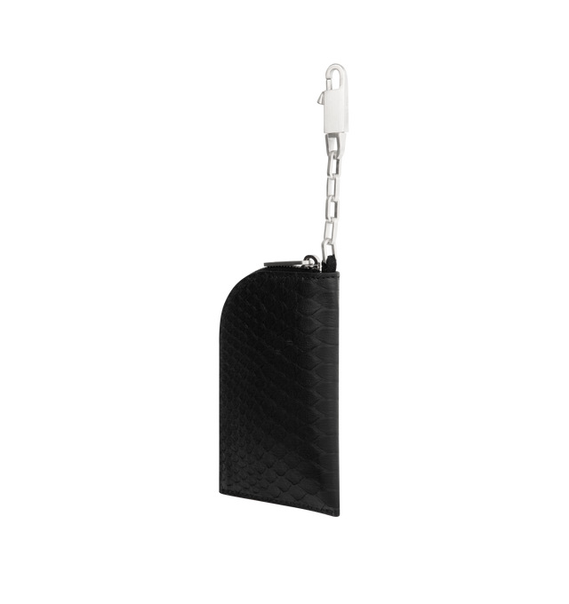 Image 2 of 3 - BLACK - RICK OWENS Hook Wallet featuring grained buffalo leather wallet, logo embossed at face, chain link with clasp at top, zip closure, unlined and logo-engraved silver-tone hardware. H4.5" x W3" x D0.5". Buffalo leather. Made in Italy.