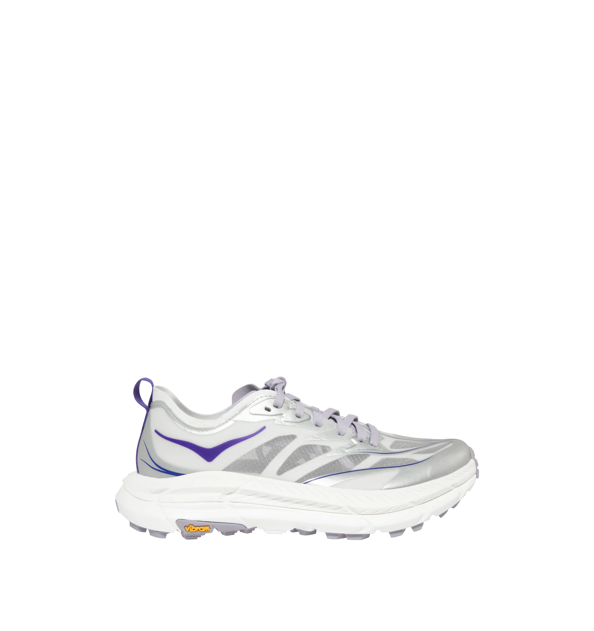 Image 1 of 5 - SILVER - HOKA U Mafate Speed 4 Lite Sneaker featuring ripstop and rubber upper with vibram sole, lace-up front, flat tongue design and padded collar. Imported from Vietnam.