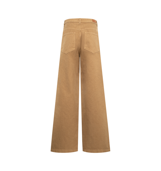 Image 2 of 3 - BROWN - MONCLER Cotton Trousers featuring cotton canvas, zipper and button closure, side pockets and leather logo patch. 100% cotton.