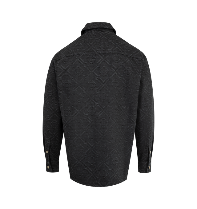 Image 2 of 2 - BLACK - CASABLANCA Laser Denim Shirt featuring monogram pattern, point collar, button closure, branded gold-plated buttons and breast pockets. 100% cotton. Made in Italy.