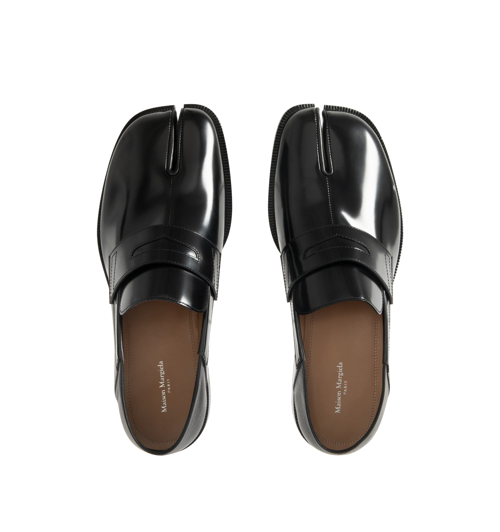 Image 4 of 4 - BLACK - MAISON MARGIELA Tabi Babouche Loafers featuring buffed calfskin, square cleft toe, strap with cutout at vamp, collapsible heel counter, stacked leather heel with rubber injection and calfskin sole. Upper: calfskin. Sole: calfskin, rubber. Made in Italy.
