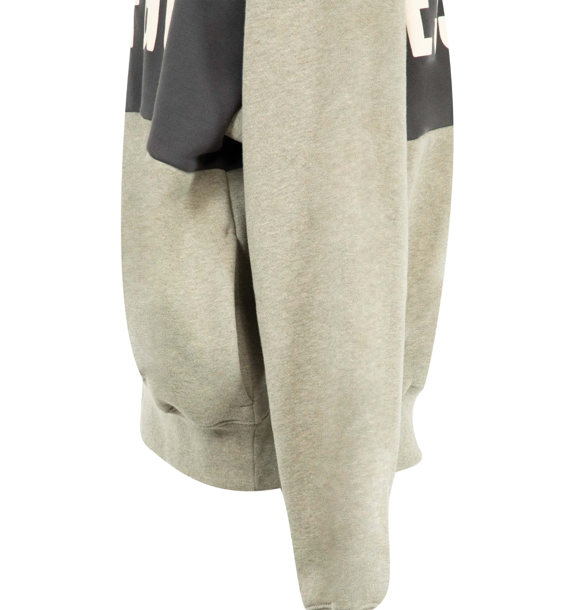 Image 3 of 3 - GREY - Fear of God Essentials Mens Cropped Relaxed Paneled Hoodie is crafted from heavyweight 380 GSM cotton-blend core fleece. Features a relaxed cropped fit, paneled construction, hood, side pockets, ribbed cuffs and hem, puff-printed Fear of God graphic at the front, puff-printed Essentials graphic at the back, and an Essentials signature label on the hood. Main Material: 80% Cotton, 20% Polyester. 