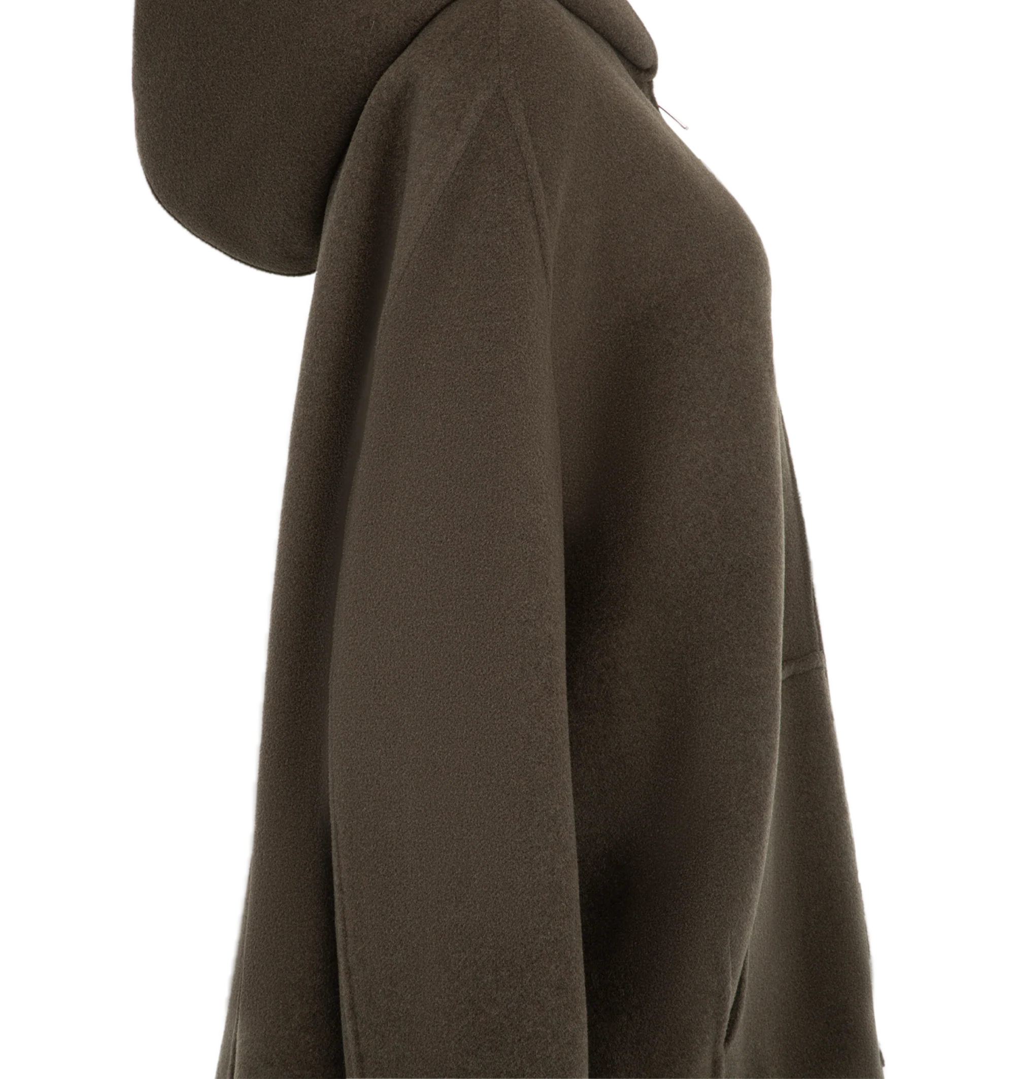 Image 3 of 3 - BROWN - Khaite Women's Hooded Wool Jacket is crafted from double-face wool and features an enveloping hooded silhouette with a bold oversized zipper pull, angled dart detailing, and twin in-seam pockets. Expertly tailored in Italy, this designer wool jacket combines exceptional craftsmanship with architectural construction and a relaxed, seasonless design for refined everyday layering. Main Material: 100% Double-Face Wool. Made in Italy.