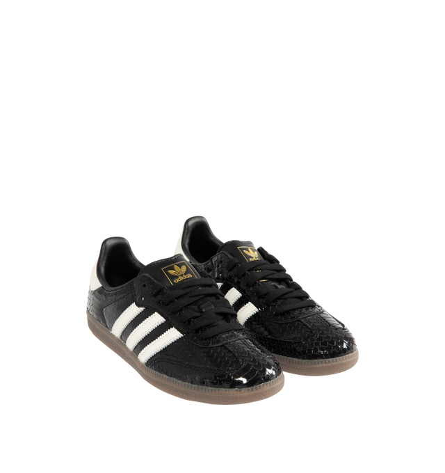 Image 2 of 5 - BLACK - ADIDAS Samba Sneaker featuring regular fit, lace up style, patent leather upper, synthetic sockliner, rubber outsole, soccer-inspired long tongue and trefoil.