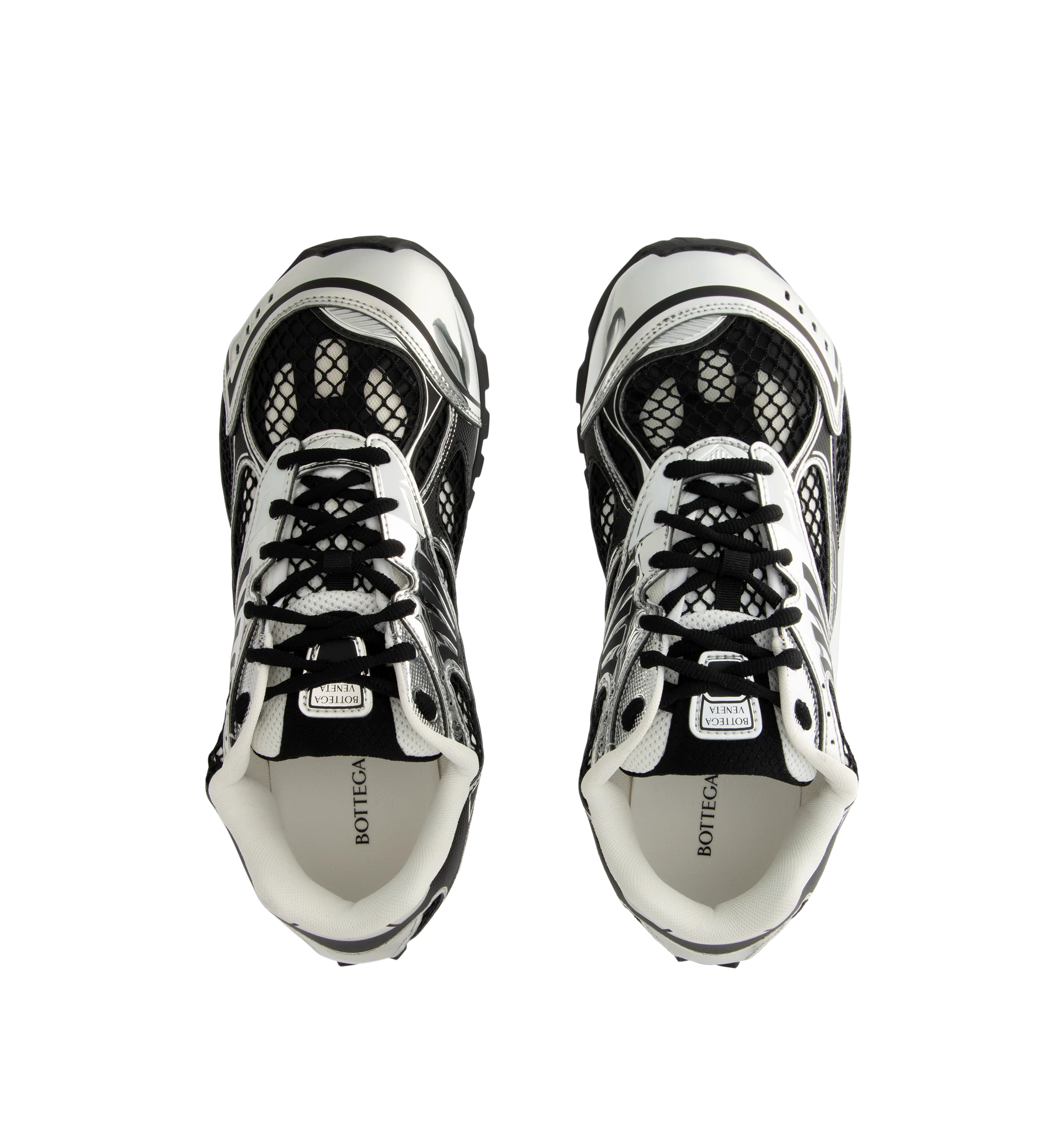 Image 5 of 5 - BLACK - Bottega Veneta Orbit Sneaker featuring mechanical textile upper, rubber sole, lace-up front, padded collar and tongue with Bottega Venneta logo detail at tongue. Made in Italy. 