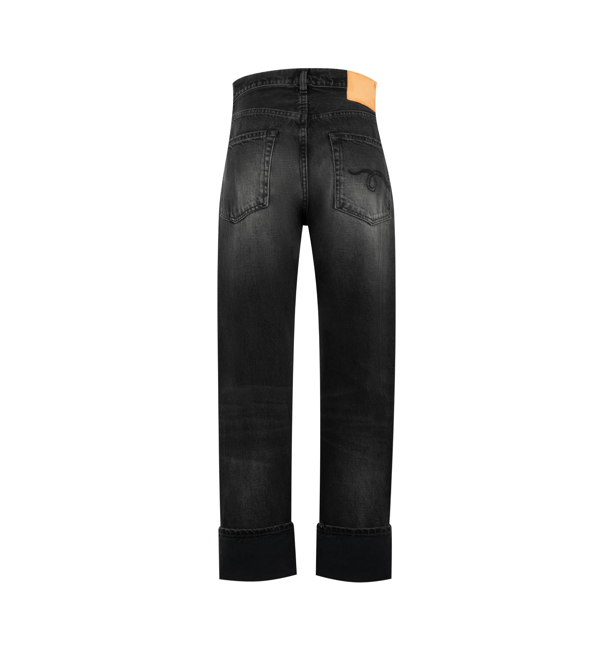Image 2 of 3 - BLACK - R13 Womens Boyfriend Jeans are crafted from mid-weight Japanese rigid denim. Feature a straight-leg boyfriend fit, black washed finish, distressed abrasions, destroyed hem, and classic five-pocket construction. Main Material: 100% Cotton. Made in Italy. 