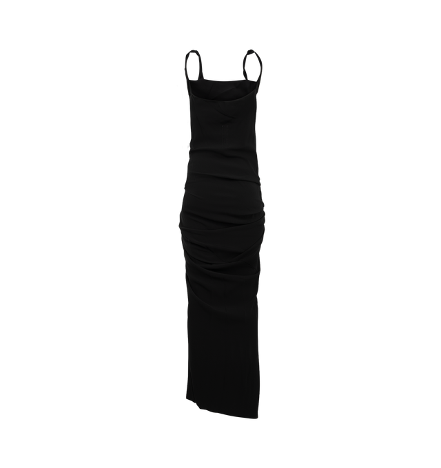 Image 2 of 2 - BLACK - Rick Owens Womens Maxi Dress is crafted from viscose-blend cady. Features a cowl neckline, gathered front detailing, fixed shoulder straps, raw-edge hem, and a full-length silhouette. Main Material: 53% Viscose, 47% Acetate. Made in Italy. 