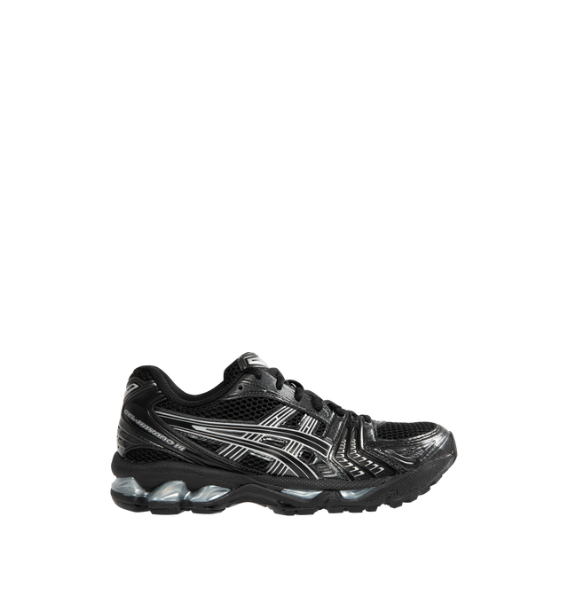 Image 1 of 5 - BLACK - Asics GEL-Kayano 14 Sportstyle Sneakers are lace-up style with rip-stop underlays, GEL cushioning, and TRUSSTIC support system. Unisex style in men's sizes.