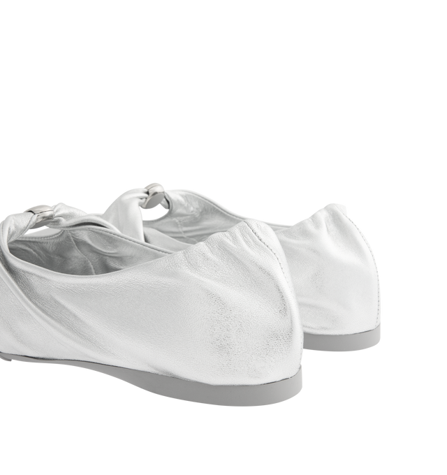 Image 3 of 4 - SILVER - LOEWE Pebble Soft ballerina in supple laminated nappa lambskin with a flexible upper engineered for extra comfort, featuring a metallic pebble with an Anagram engraved detail, a signature petal toe shape, engraved Anagram on pebble, padded leather insole and anagram embossed rubber outsole. Laminated lambskin. Made in Italy.