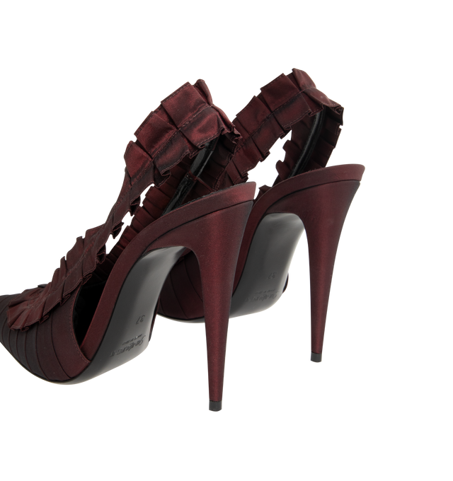 Image 3 of 4 - BROWN - Saint Laurent Madeline slingback pumps in silk taffeta decorated with hand-stitched couture ruffles, featuring a pointed toe, covered stiletto heel, leather soleround saint laurent-engraved metal plaque on the insole, elasticized slingback strap, 11cm heel height. Silk, lambskin. Made in Italy. 