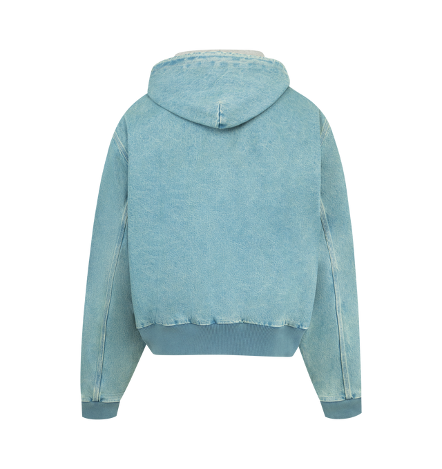 Image 2 of 2 - BLUE - VETEMENTS Hooded Workwear Denim Jacker featuring front zip fastening, kangaroo pockets, hood and ribbed hem and cuffs. Cotton. 