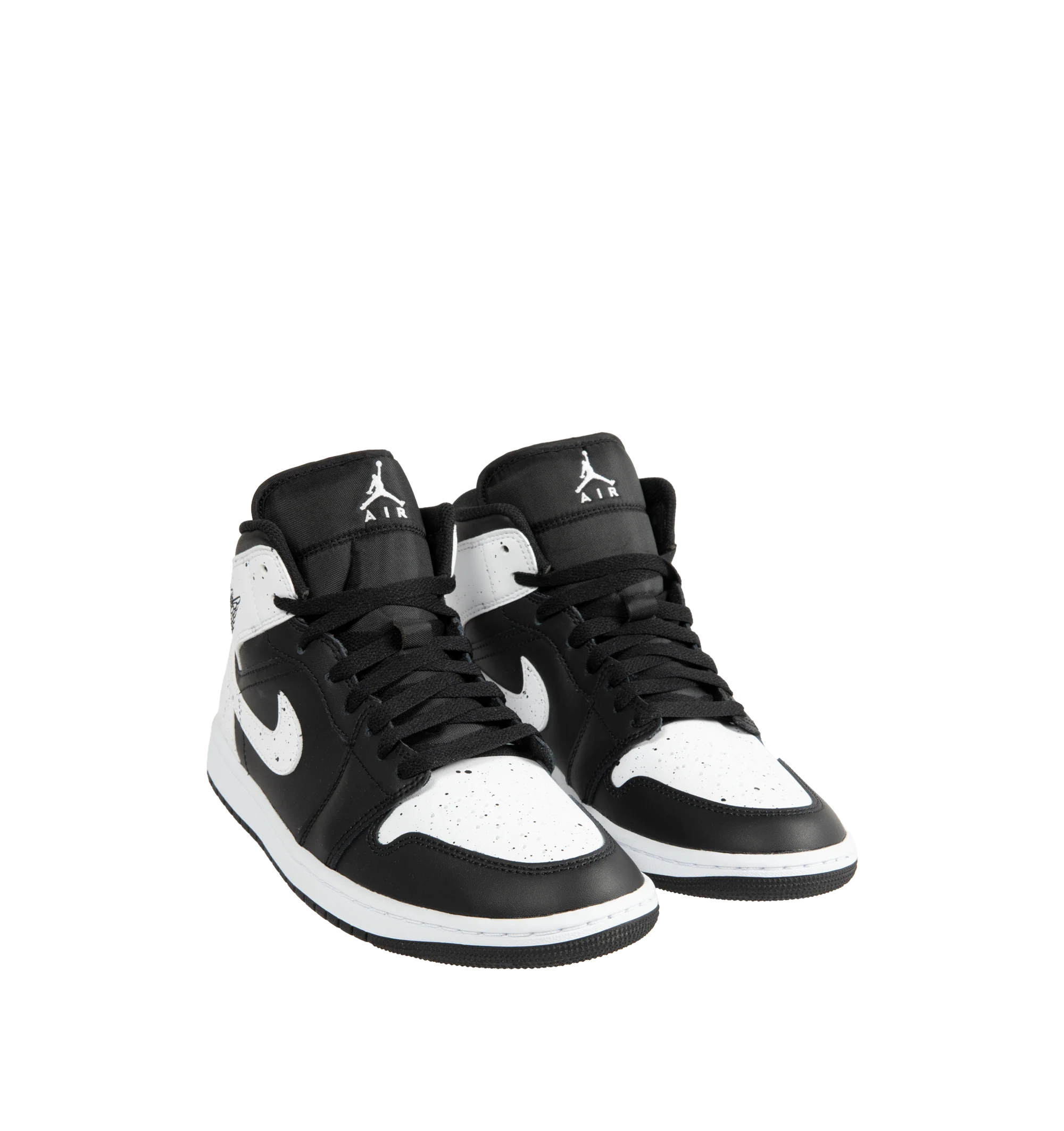 Image 2 of 5 - MULTI - Jordan Men's Air Jordan 1 Mid SE Sneakers feature a black and white upper crafted from genuine leather and textile. The mid-top silhouette is accented with a Wings logo at the collar and a Jumpman logo on the tongue, while an encapsulated Nike Air-Sole unit provides lightweight cushioning. Upper: Genuine Leather and Textile. Sole: Rubber.
