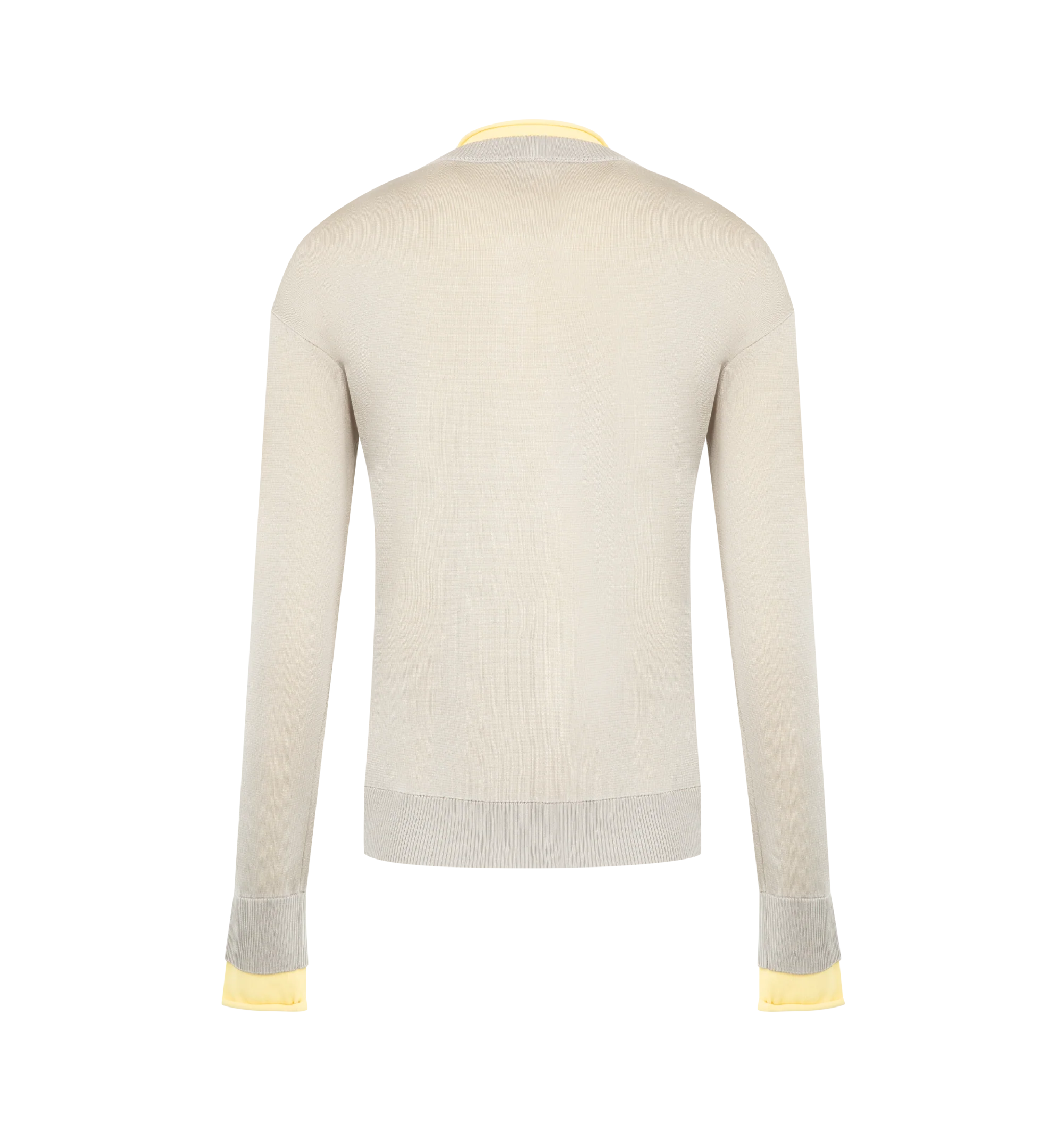 Image 2 of 2 - GREY - Bottega Veneta Womens Double Knit Cardigan is crafted from lightweight fluid silk blend with a double-layer construction. Features Nodo Quadro metal button closure, regular fit, and fine knit finish. Main Material: Silk. Made in Italy.