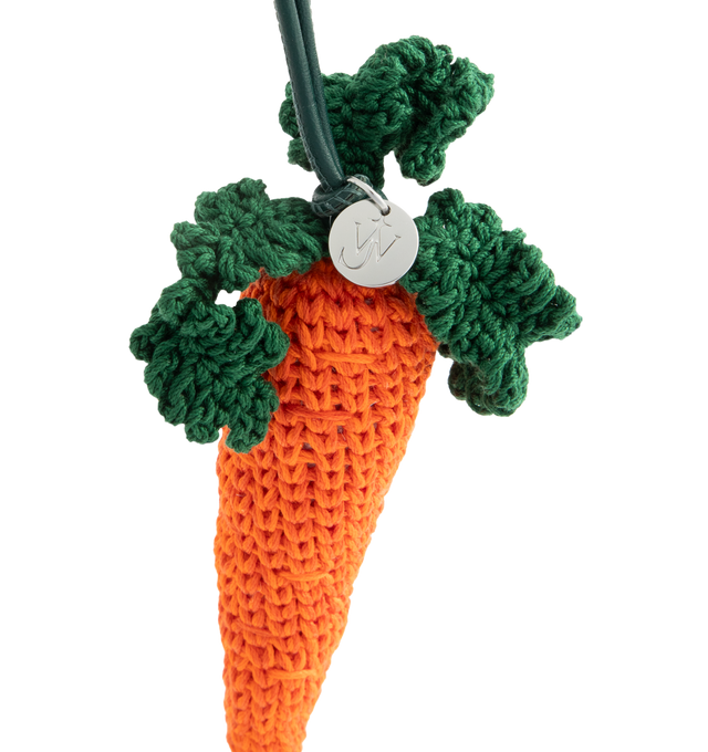 Image 2 of 2 - ORANGE - JW ANDERSON Carrot Cotton Bag Charm featuring carrot shape, strap at top, branded medallion, all-over hand-crocheted, padded and leather trims. 11cm x 3cm. 100% cotton.