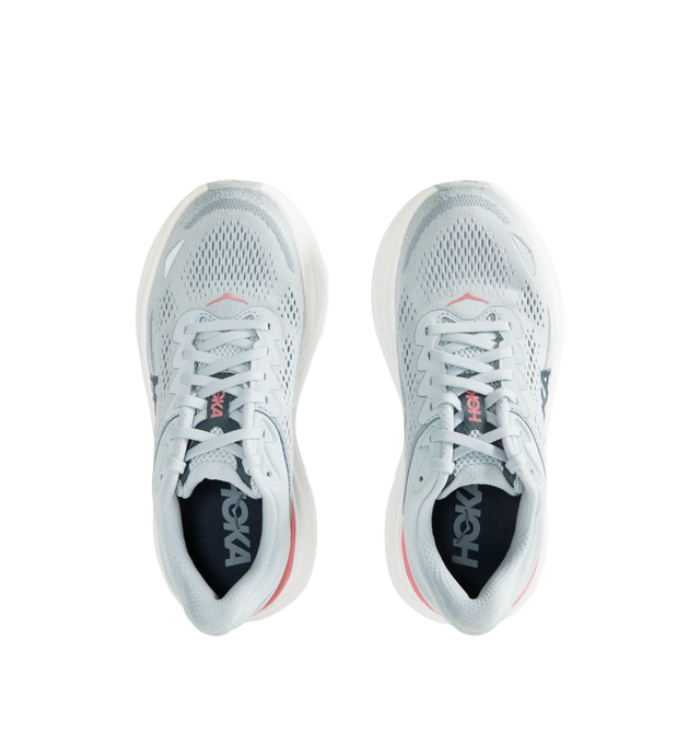 Image 5 of 5 - GREY - HOKA W Bondi 9 Sneaker featuring performance mesh upper, cushioned collar and tongue, removable contoured insole, supportive midsole, textile lining, lace-up closure, round toe and rubber sole. 