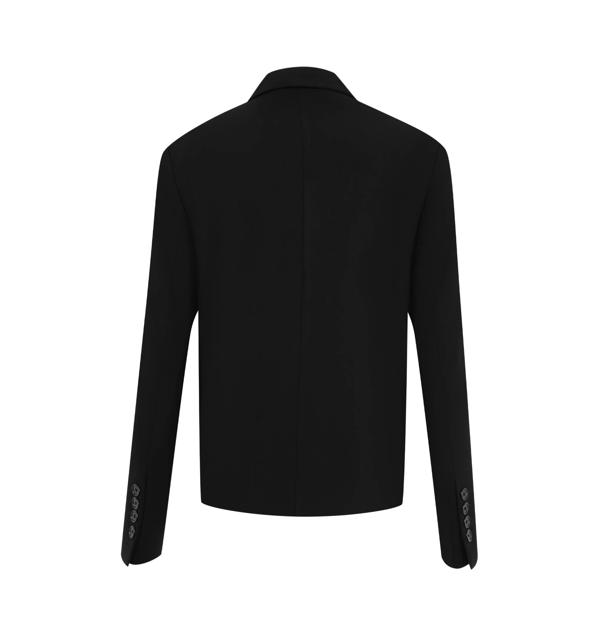 Image 2 of 2 - BLACK - Toteme Women's Short Stretch Wool Blazer features a shorter, boxy cut crafted from a fine stretch wool blend. Fully lined with double jet pockets, and one chest pocket. Can be worn with the coordinating trousers for a tailored look. Materials: 96% RWS wool, 4% elastane; lining: 100% viscose.