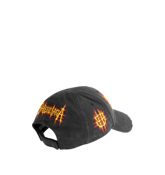 Image 3 of 3 - BLACK - BALENCIAGA Sacr Cur Cap in faded cotton drill featuring worn-out details, classic baseball cap shape, ventilation eyelets embroidered on top, adjustable hook and loop tab at the back and Balenciaga Sacr Cur artwork embroidered on the front, sides and back. 100% cotton. Made in Italy.