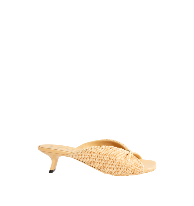 Image 1 of 5 - NEUTRAL - LOEWE PAULA'S IBIZA Pebble Soft slide in raffia-effect fabric featuring a raffia-effect upper, a metallic pebble with an Anagram engraved detail, petal toe shape, 45mm heel, engraved Anagram on pebble, padded leather insole and anagram embossed rubber outsole. Polyester effect raffia. Made in Italy.