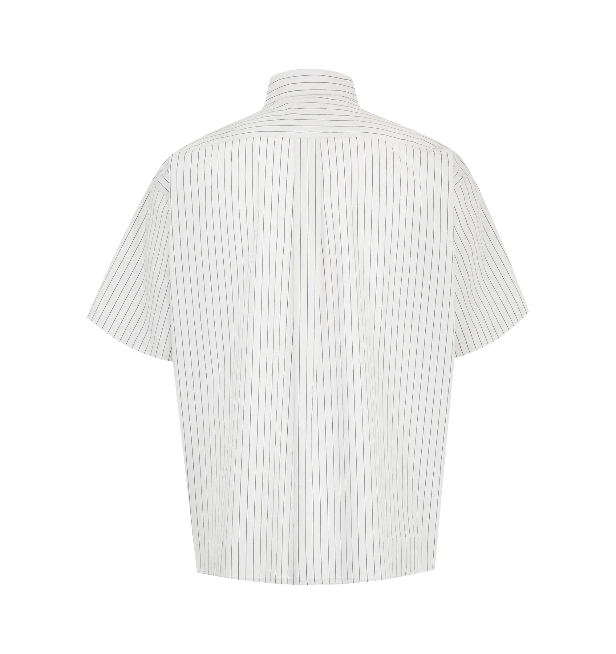 Image 2 of 2 - WHITE - Enfants Riches Dprims Men's Anti-Communist League Short Sleeve Shirt is crafted from Italian striped cotton shirting and features a pointed collar, mother-of-pearl button closure, a left chest pocket with a printed artwork patch, short sleeves, and a square hem. This designer cotton shirt combines workwear-inspired tailoring with signature graphic detailing for elevated everyday wear. Main Material: Cotton. Made in Italy.