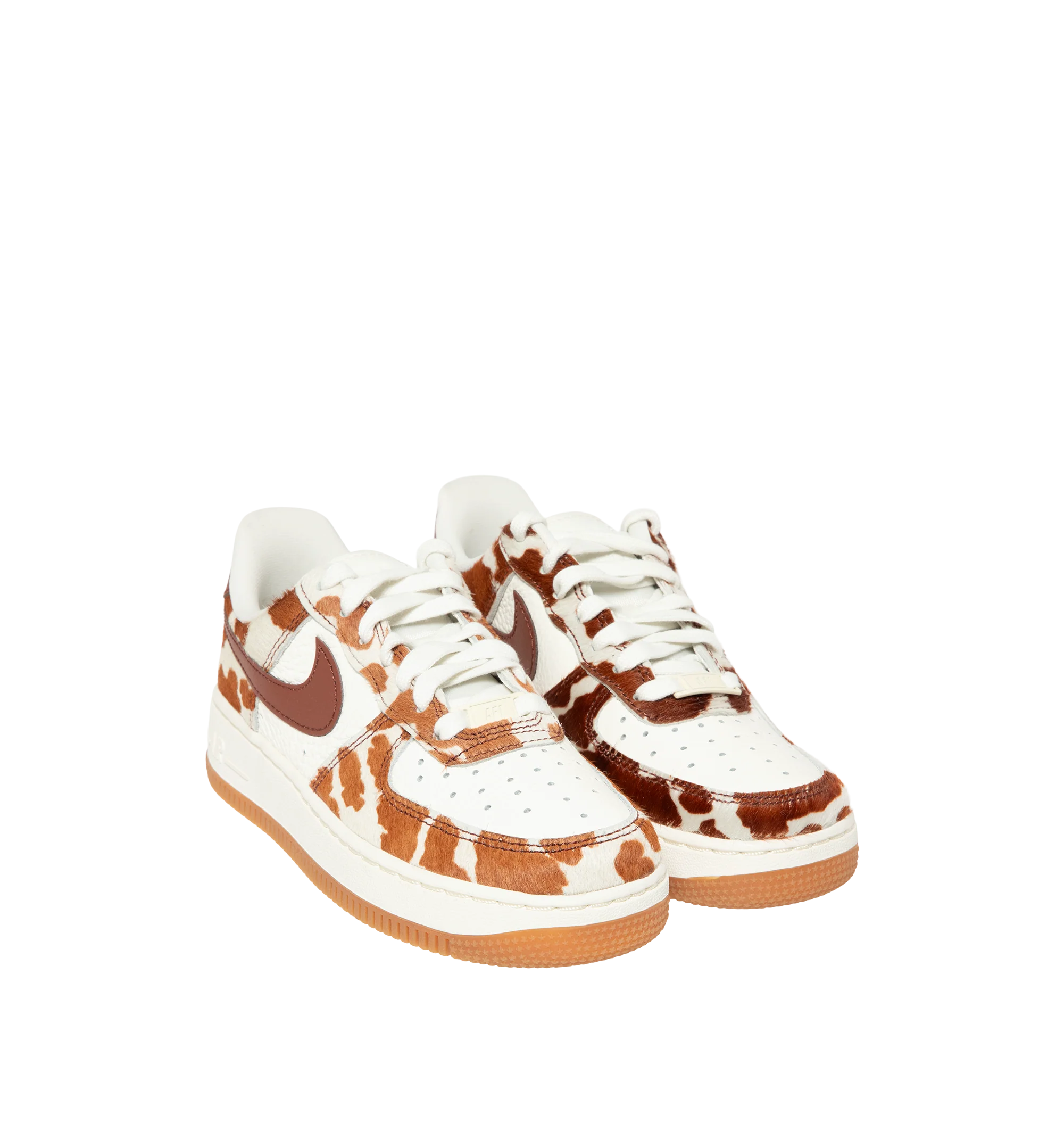Image 2 of 5 - BROWN - Nike Womens Air Force 1 Sneakers are crafted from pony hair leather with smooth leather overlays. Feature a low-top silhouette, Nike Air cushioning, padded collar, stitched overlays, and a durable rubber cupsole. Main Material: Pony Hair Leather, Leather; Outsole: Rubber. Imported. 