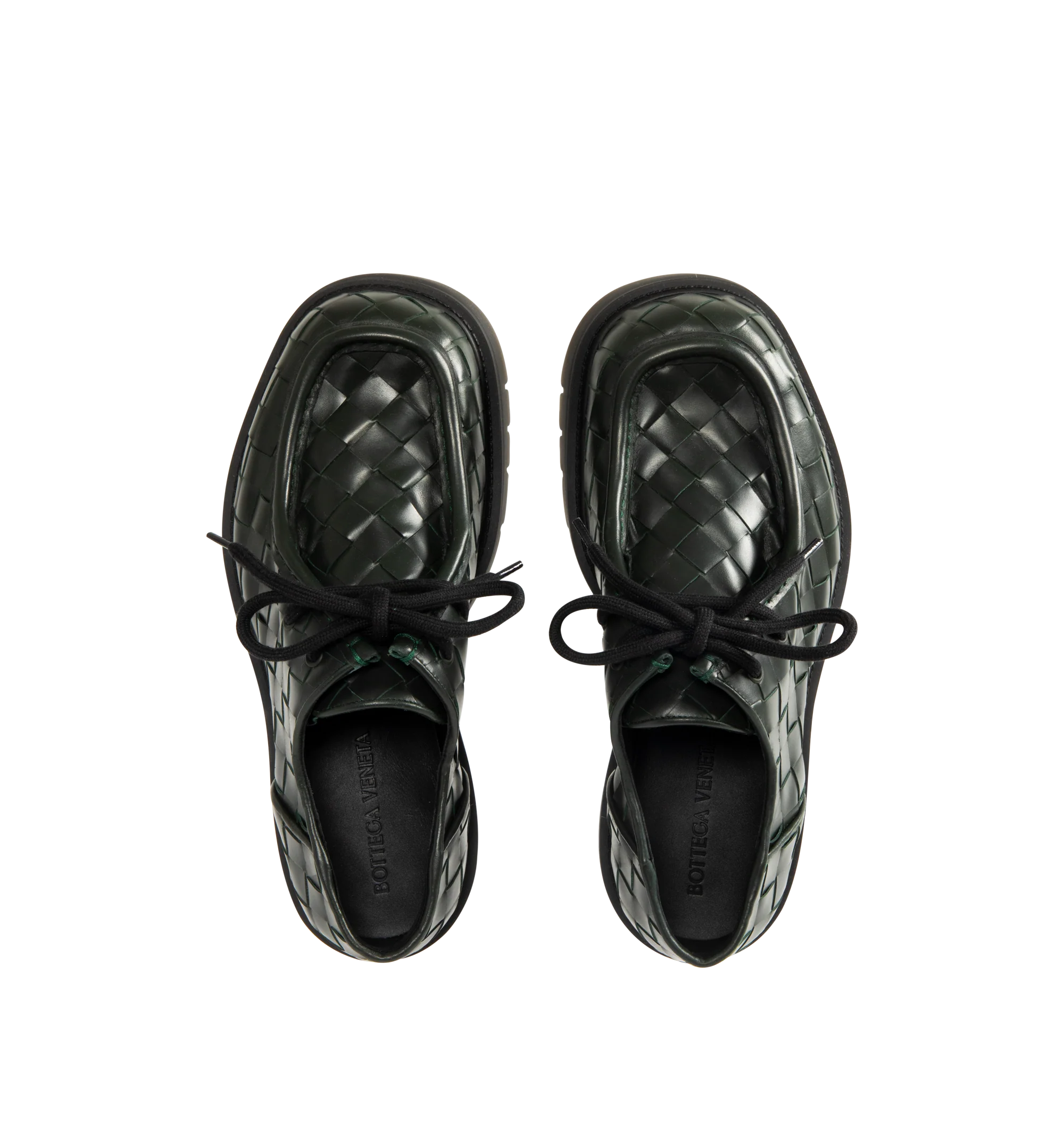 Image 4 of 4 - GREEN - Bottega Veneta Men's Haddock Dark Green Lace-Up Shoe in smooth calfskin with all-over Intrecciato craftsmanship. Upper and lining: calfskin leather. Rubber outsole. Made in Italy.