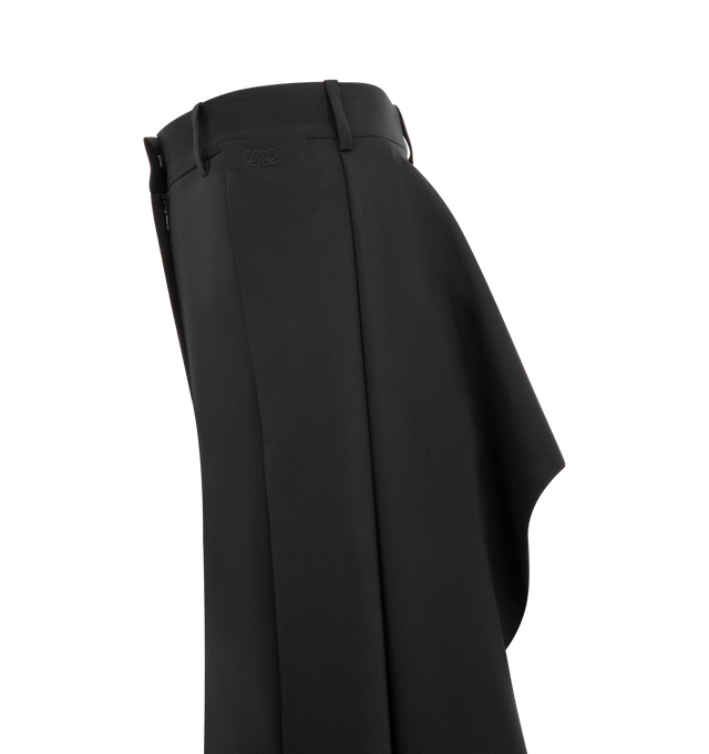Image 3 of 3 - BLACK - LOEWE Trousers in lightweight fluid wool tailoring featuring loose flaps at the sides and back that can be attached via a front button, regular fit, regular length, mid waist, wide leg, concealed zip fly, seam pockets and double L embroidery placed at the front. Wool. Made in Italy. 