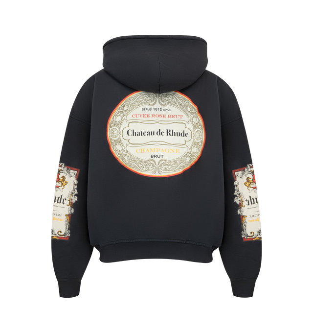 Image 2 of 2 - BLUE - Rhude Mens Bordeaux hoodie crafted from heavyweight cotton. Features a full zip-front closure with custom Rhude hardware, adjustable hood, front chest and back RHUDE Motor Crest graphics, and ribbed cuffs and hem. Main Material: 100% Cotton. Made in USA. 