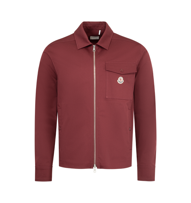 Image 1 of 3 - RED - MONCLER Cotton Blend Gabardine Shirt Jacket featuring zipper closure, pockets with snap button closure, chest pocket and adjustable cuffs. 98% cotton, 2% elastane/spandex.