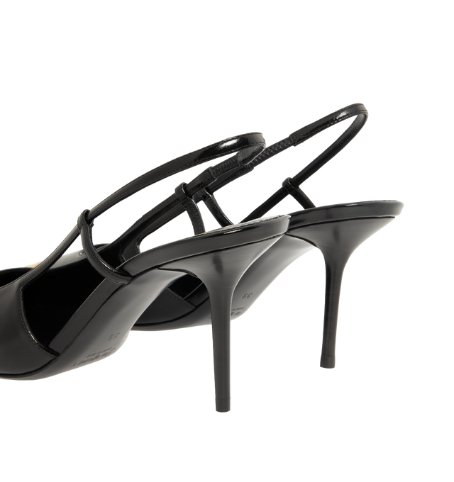 Image 3 of 4 - BLACK - Saint Laurent Jeanne slingback pumps in smooth leather slingback pumps with a square pointed metal cap toe decorated with a CASSANDRE martel, featuring a square-cut vamp, 7.5cm stiletto heel, elasticized slingback strap and leather sole.Calfskin, brass, lambskin. Made in Italy.