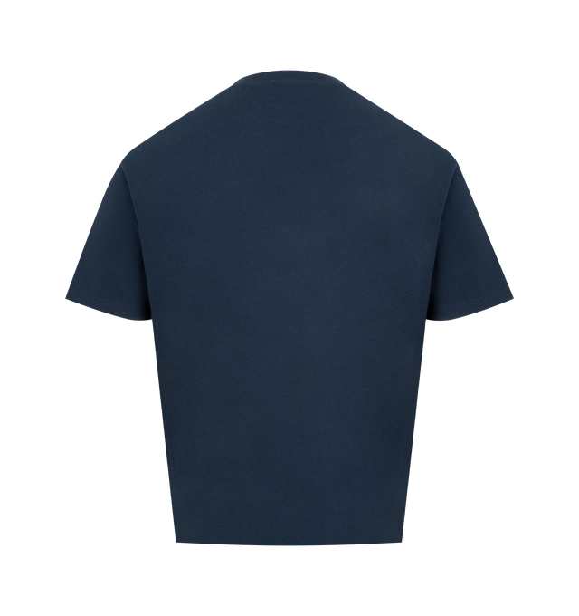 Image 2 of 2 - BLUE - SAINT LAURENT Oversized Crewneck T-shirt featuring recycled cotton and recycled polyester, a tonal CASSANDRE embroidery at the chest and short sleeves. 50% cotton, 50% polyester. Made in Italy. 