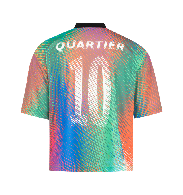 Image 2 of 2 - MULTI - LE PERE FC Amado Kit Shirt featuring oversized fit, football style, boxy shape, dropped shoulders, exaggerated silhouette contrasted with a cropped length, contrast ribbed collar and short sleeves. 100% polyester. 