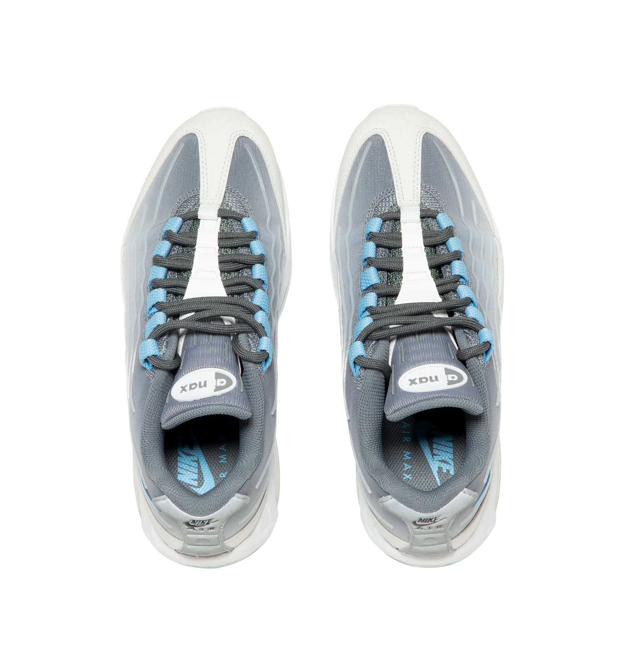 Image 5 of 5 - BLUE - Nike Men's Air Max 95 Big Bubble Sneaker featuring textile and synthetic leather, visible Max Air cushioning, flex grooves in the midsole and outsole, foam midsole and rubber outsole.