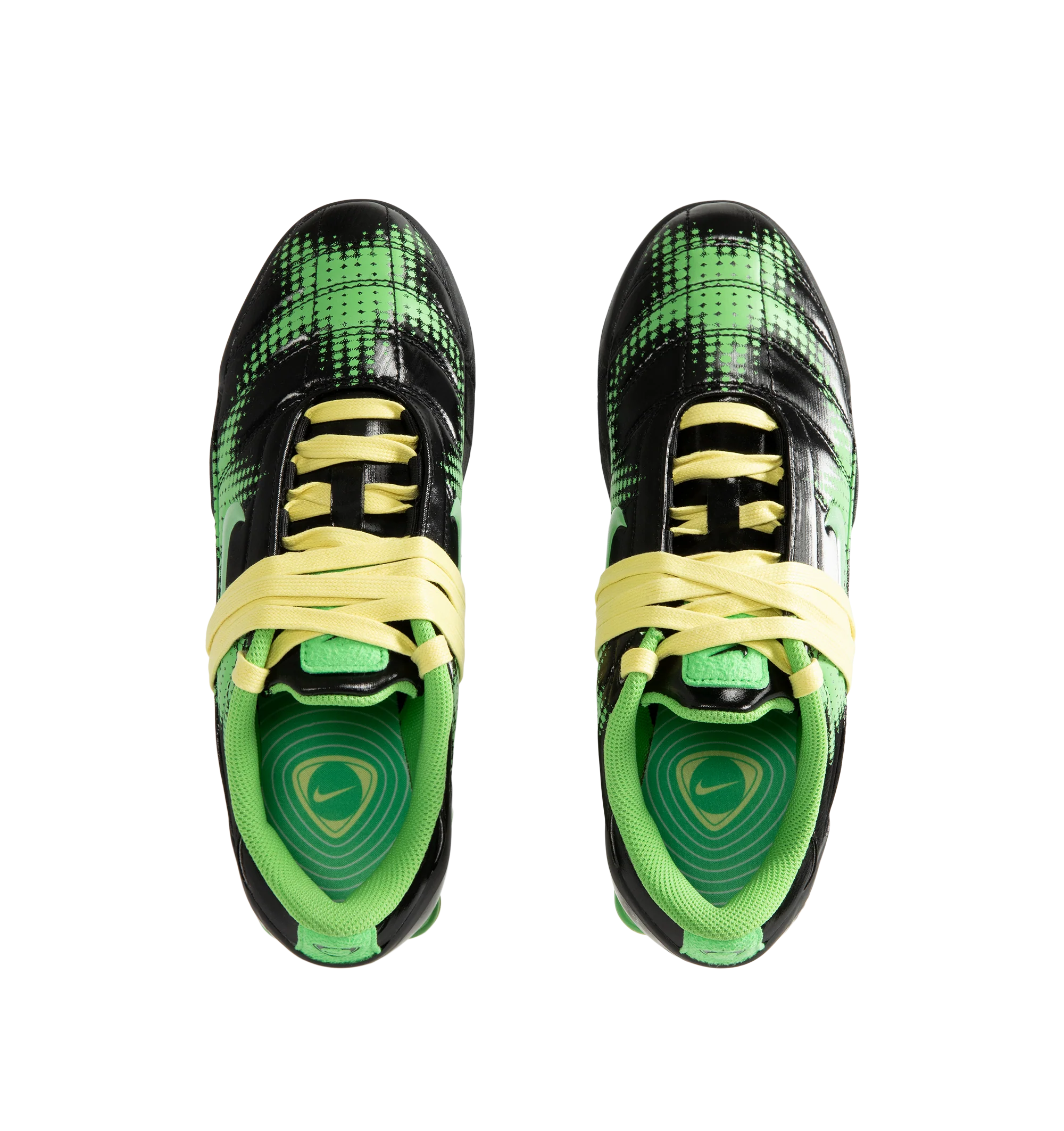 Image 5 of 5 - GREEN - Nike Women's Total 90 Shox Magia Sneakers feature a premium nubuck leather upper with oversized laces and printed graphic detailing, combining the iconic design of the Total 90 with a sleek, tonal finish. Inspired by early-2000s soccer style, these lifestyle sneakers pair signature Nike Shox cushioning with a durable rubber outsole for responsive comfort and everyday wear. Main Material: Nubuck Leather. Midsole: Nike Shox. Sole: Rubber.  