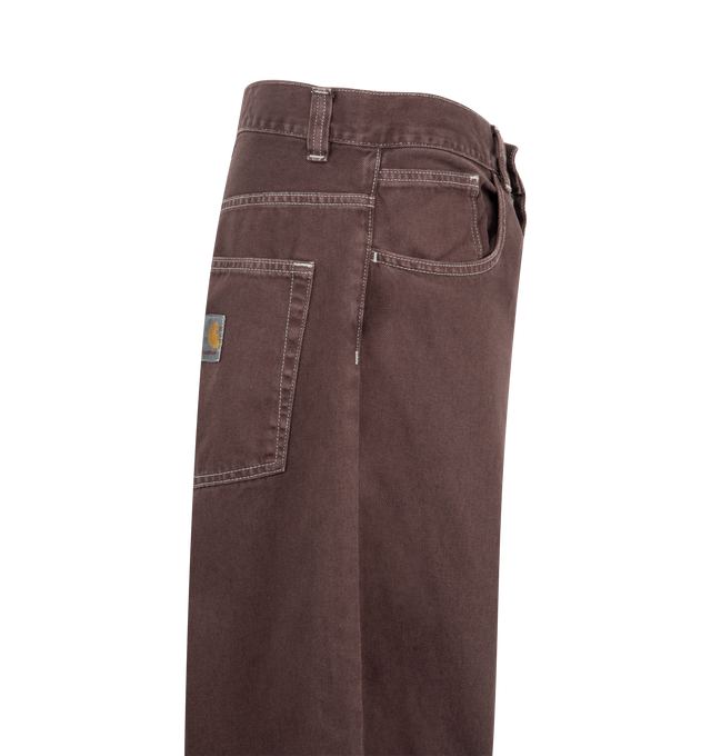 Image 3 of 3 - BROWN - CARHARTT WIP Brandon Pant featuring loose straight fit, low crotch, stone-dyed, contrast stitching, back yoke, bartack stitching at vital stress points, square label and zip fly. 100% cotton.  