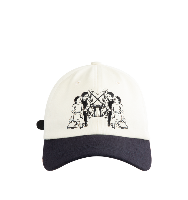 Image 1 of 3 - NAVY - ENFANTS RICHES DEPRIMES Seesaw Kids 6-Panel Hat featuring Japanese cotton twill, a 6-panel design, embroidered graphic at the face and backside, curved brim and adjustable leather back strap.