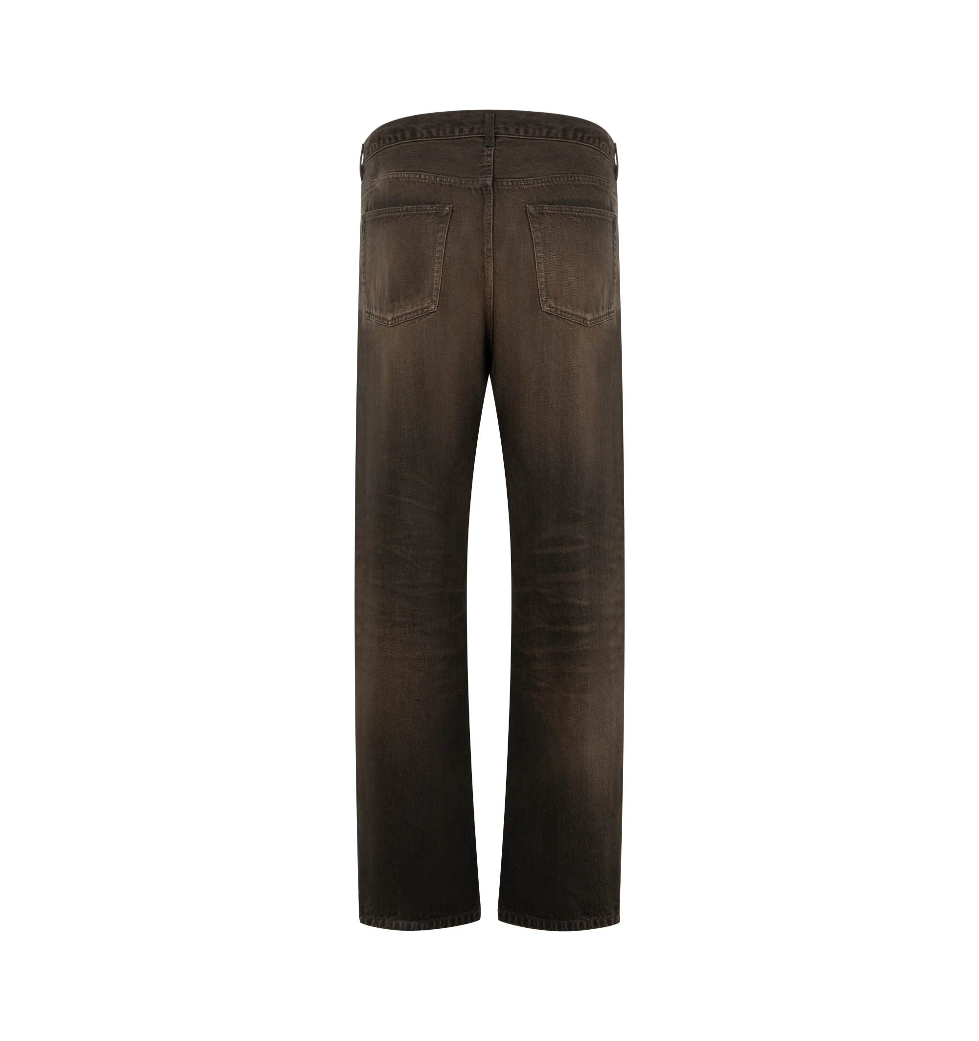 Image 2 of 4 - BROWN - Maison Mihara Yasuhiro Women's Folded 12oz Jeans are crafted from 12-ounce cotton denim and feature a cuffed hem, faded finish, elastic waistband with belt loops and an adjustable drawstring, plus side and back pockets. These designer denim jeans combine relaxed comfort with Maison Mihara Yasuhiro's signature contemporary aesthetic, creating a versatile silhouette for everyday wear. Main Material: 100% Cotton. Made in Japan.