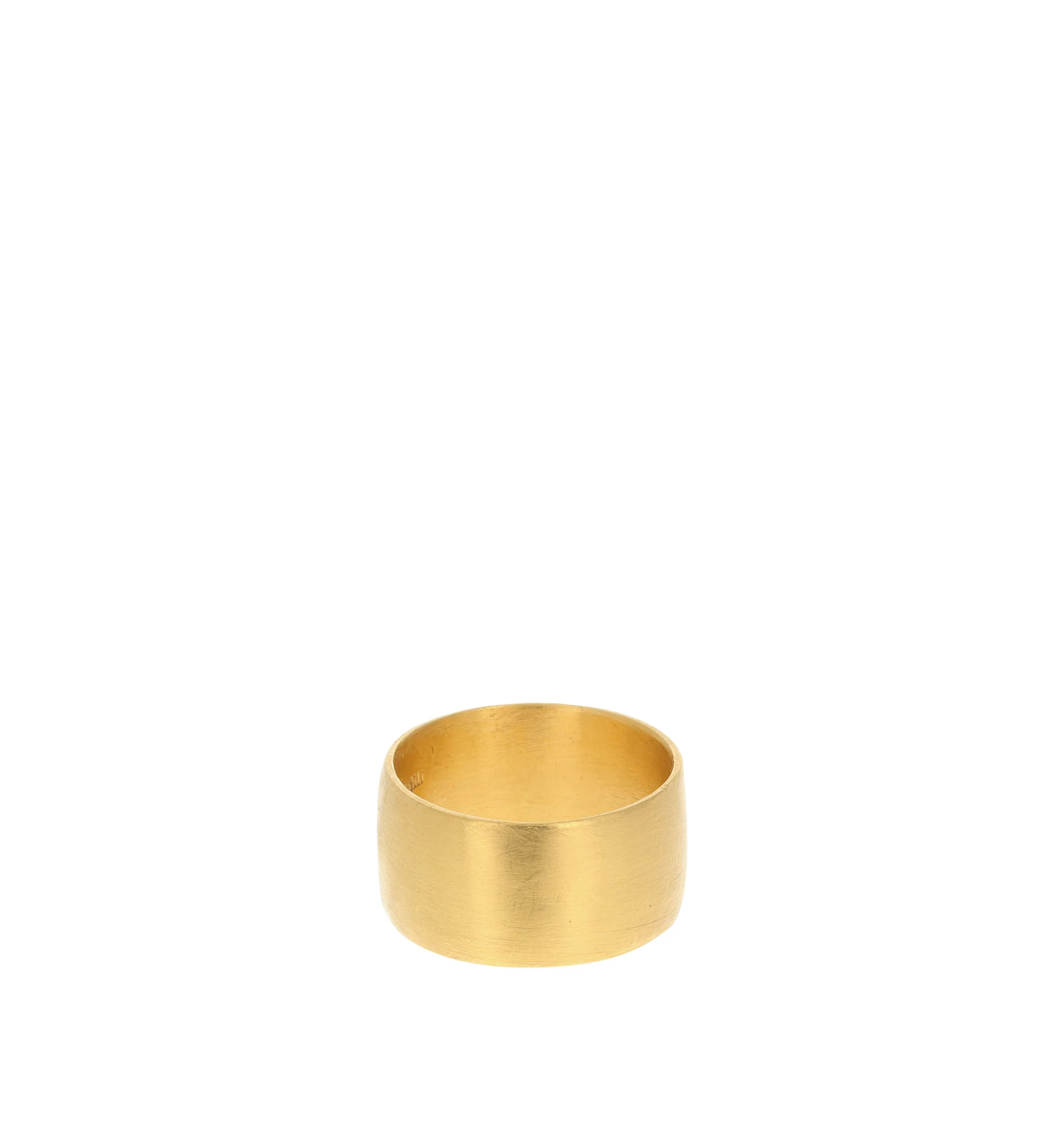 Image 1 of 1 - GOLD - Eli Halili Wide Wedding Band is handcrafted in 22K gold and features a substantial wide-band silhouette that highlights the rich color and organic character of high-karat gold. Designed with Eli Halili's signature artisanal approach, this fine jewelry wedding band offers a timeless, understated design with a distinctive handcrafted finish. Main Material: 22K Gold. Style: Wide Wedding Band. Ring Size: 7. For personal consultation and detailed information about jewelry, please contact ou