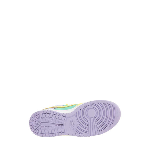 Image 4 of 5 - MULTI - NIKE Dunk Low Retro Sneaker featuring bright colors with bold blocking for standout style, leather upper that softens and gains vintage character with wear, foam midsole for lightweight, responsive cushioning and rubber outsole with classic pivot circle.