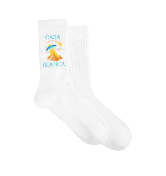 Image 2 of 2 - WHITE - CASABLANCA Phantasmagoria Socks featuring a soft cotton-blend fabric, Phantasmagoria motif and ribbed legs and cuffs. 87% recycled cotton 12% polyamide 1% elastane. Made in Portugal.