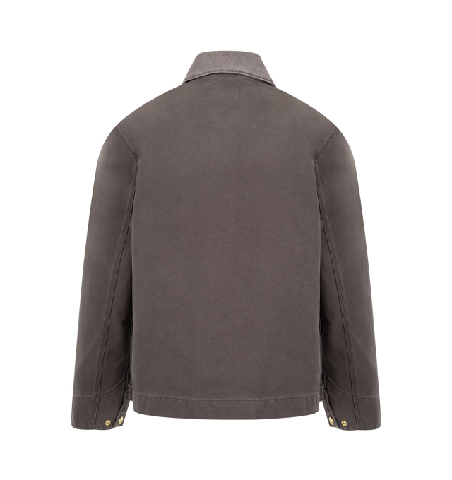 Image 2 of 3 - GREY - CARHARTT WIP Detroit Jacket featuring front closure with zip, chest pocket with zip closure, adjustable cuffs and bottom band and square label. 100% cotton.