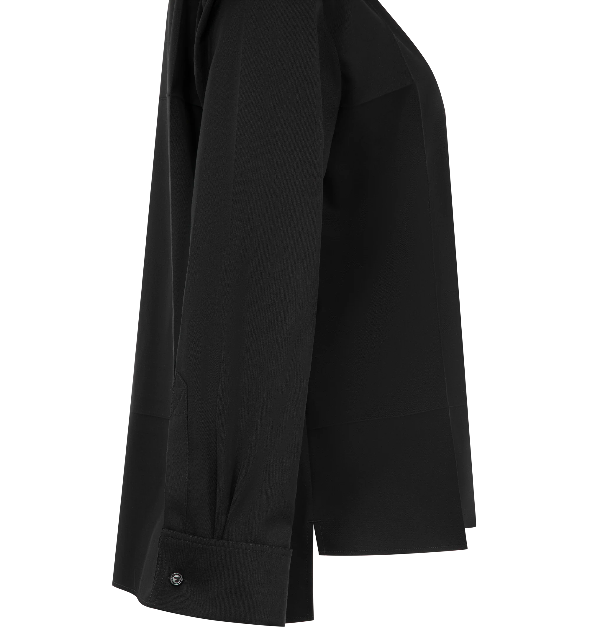 Image 3 of 3 - BLACK - Bottega Veneta Womens Lightweight Crafted of lightweight wool twill, Bottega Venetas shirt features an Intrecciato leather collar, long sleeves with button cuffs, and luxe Italian craftsmanship. Spread collar Long sleeves, button cuffs Button-front closure 100% wool Collar: 100% leather. Made in Italy. 