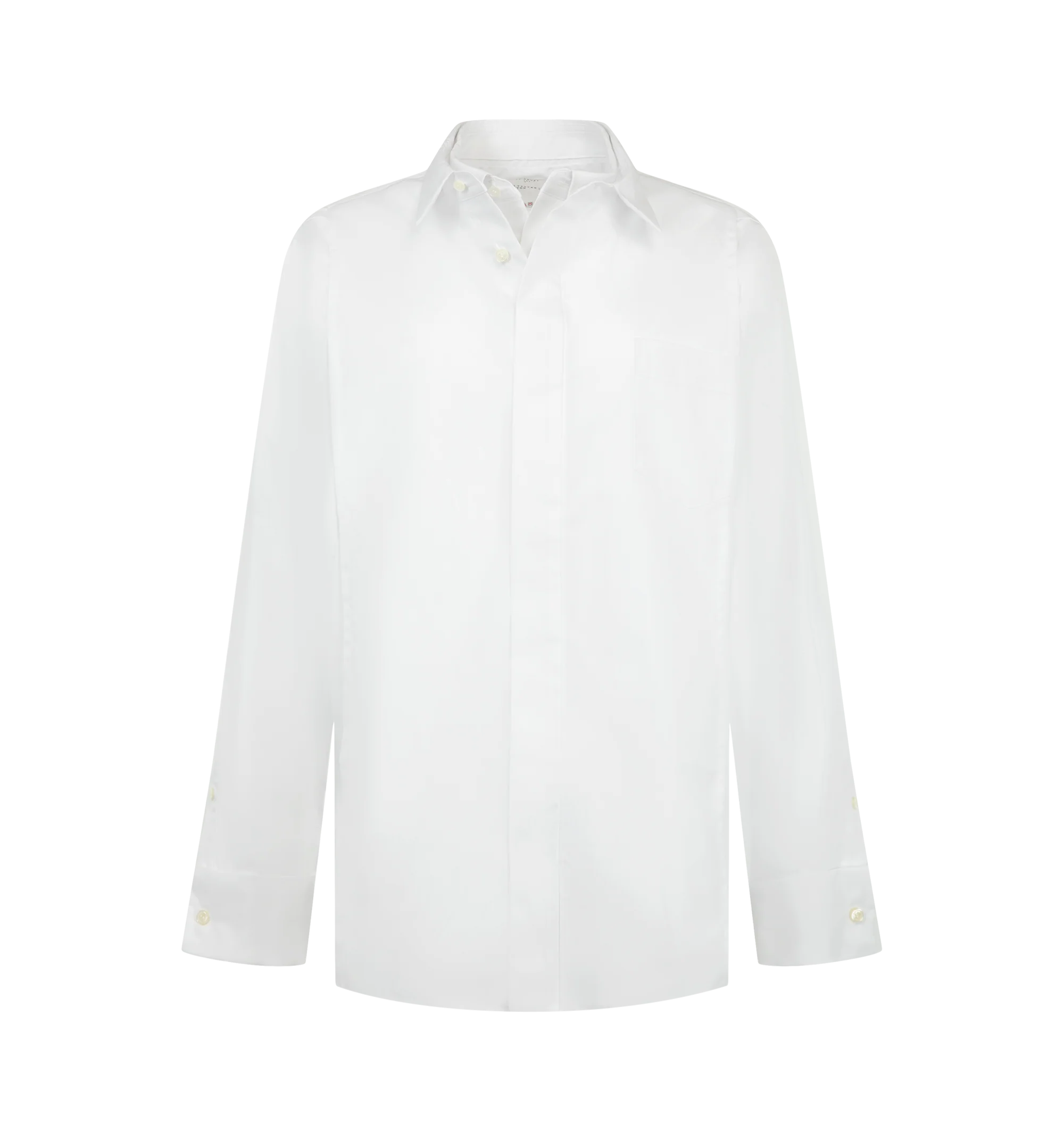 Image 1 of 2 - WHITE - Sacai Women's Poplin Vested Shirt featuring a front vest, long sleeves, classic collar, concealed front button closure. Materials: 65% Polyester; 35% Cotton.